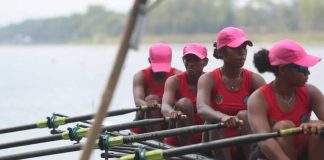 Perebutan medali di cabang olahraga dayung rowing Pekan Olahraga Pelajar Nasional (Popnas) XV/2019 berlangsung ketat